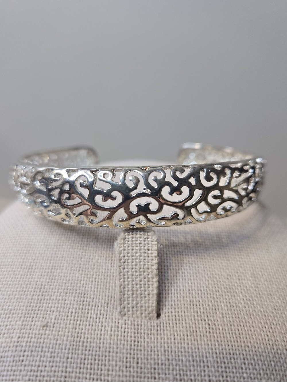 Intricate Sterling Silver Filigree Scroll Cuff Bracelet